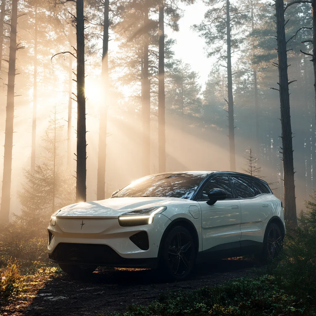 Elektromobil v zelené přírodě