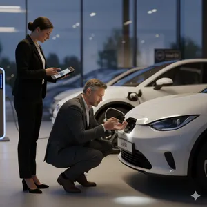 Prohlídka ojetého elektromobilu v autobazaru