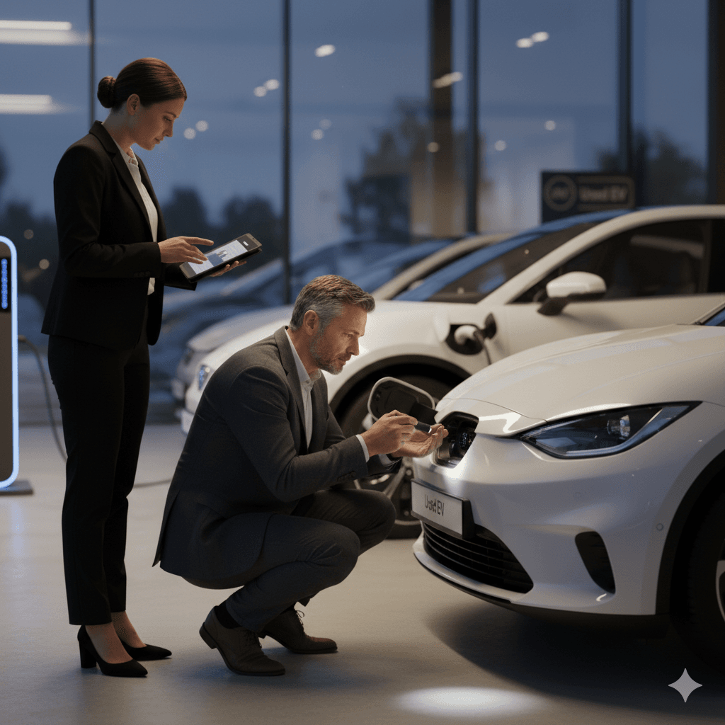 Prohlídka ojetého elektromobilu v autobazaru