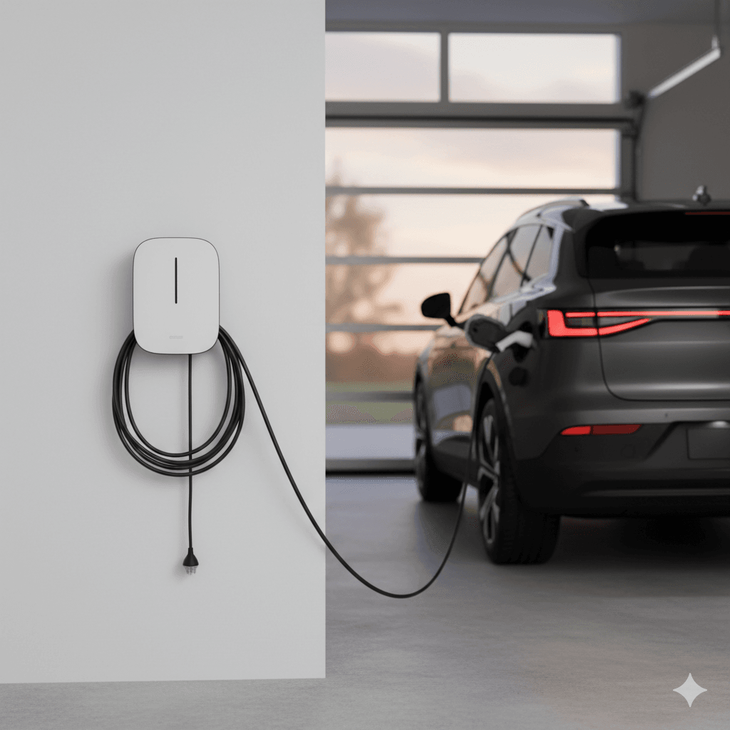 Wallbox nainstalovaný na stěně garáže
