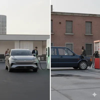 Srovnání nabíjení elektromobilu a tankování benzínu