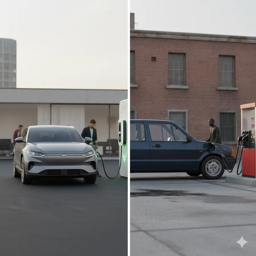 Srovnání nabíjení elektromobilu a tankování benzínu