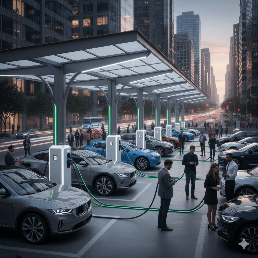 Více elektromobilů u moderního nabíjecího hubu