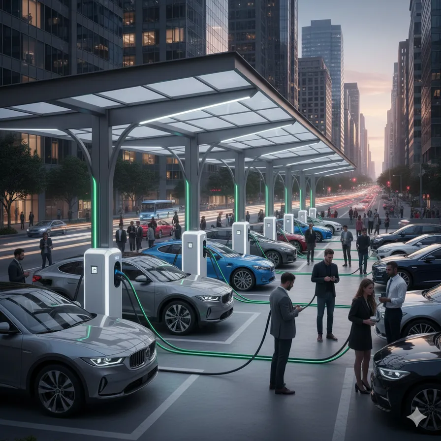 Více elektromobilů u moderního nabíjecího hubu